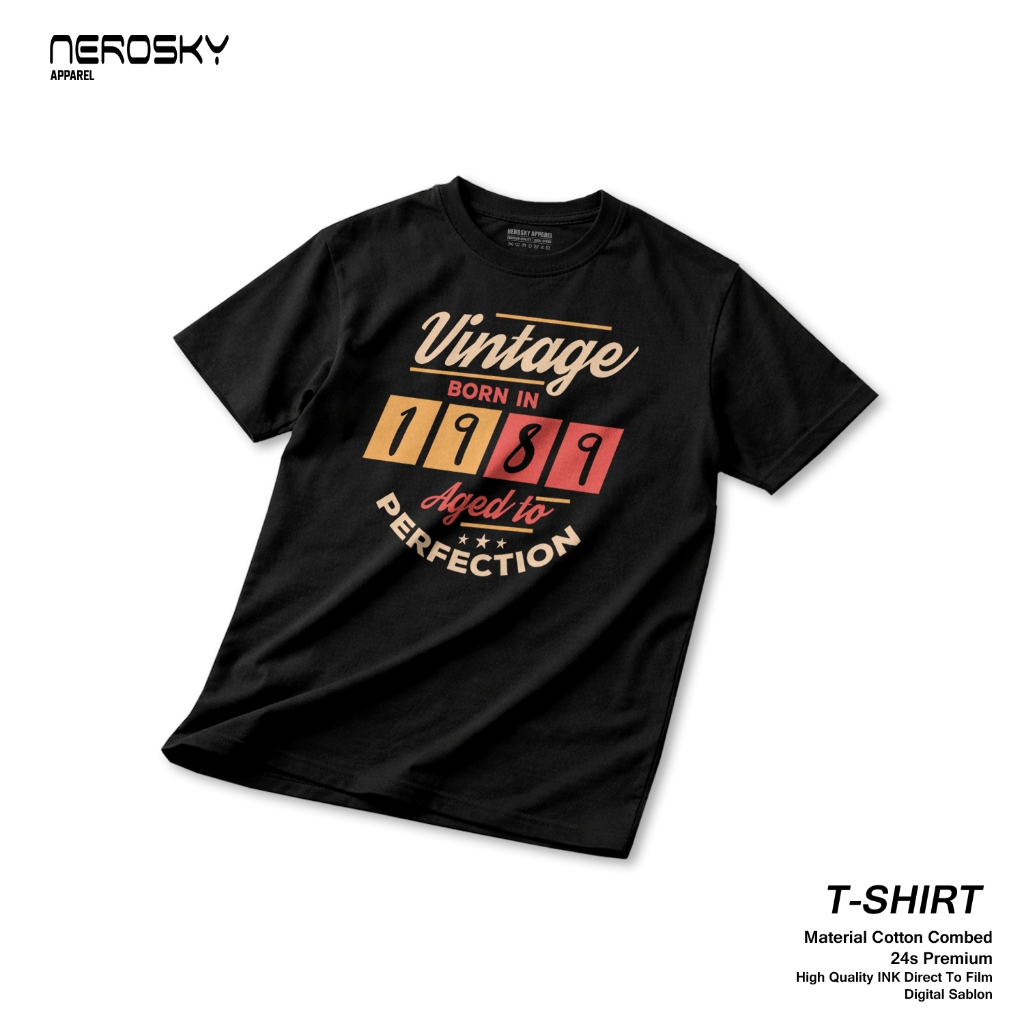 KAOS PRIA TAHUN KELAHIRAN 1989 VINTAGE T-SHIRT 24S PREMIUM COTTON COMBED