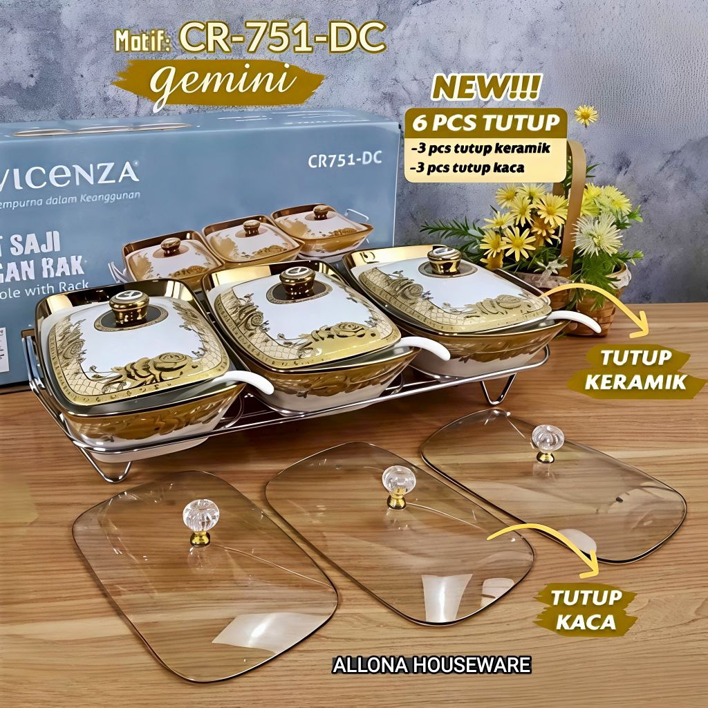 NEW PRODUK (PACKING KAYU) PRASMANAN SET GANDENG 3 KERAMIK VICENZA CR751-DC GEMINI