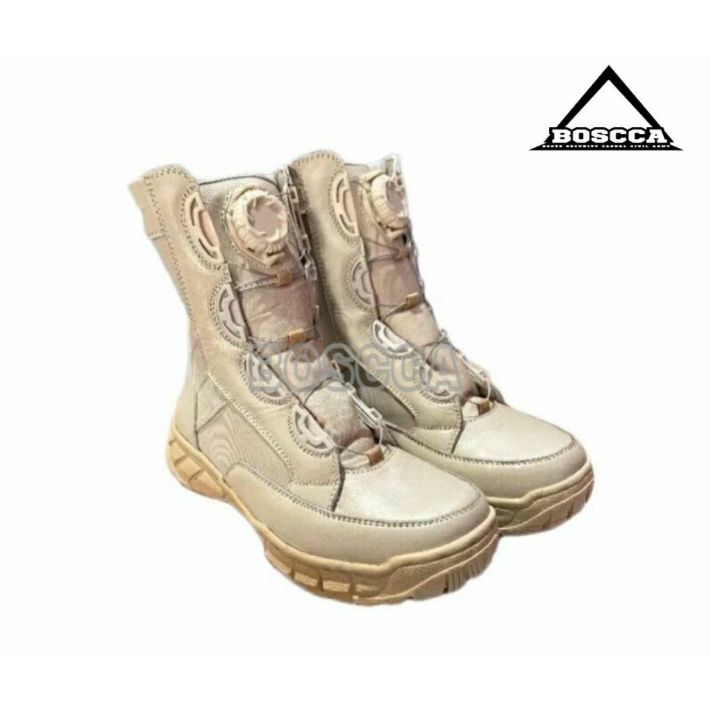 Sepatu PDL Kemhan cream Tali Putar Baja Sol wb Merek boscca