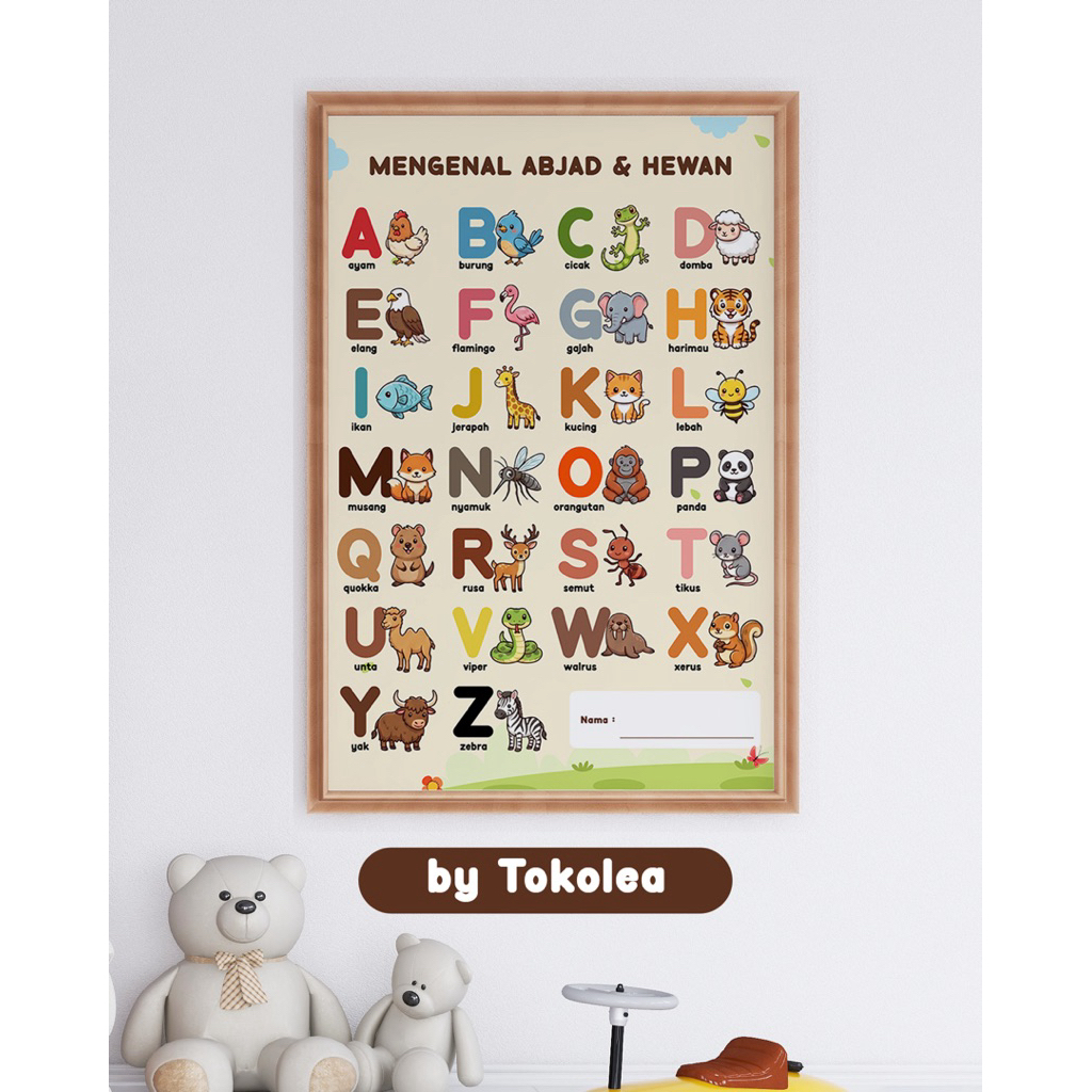 Poster Abjad Anak A3 Art Paper Tebal - Media Belajar Huruf & Angka
