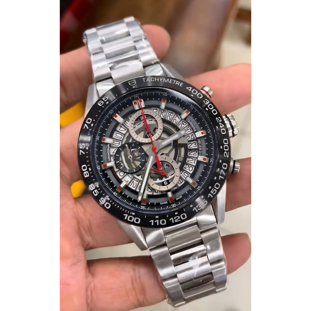 Jam tangan Luxury Pria Carrera Calibre 01 quartz 45MM black skeleton dial rare watch jam pria origin