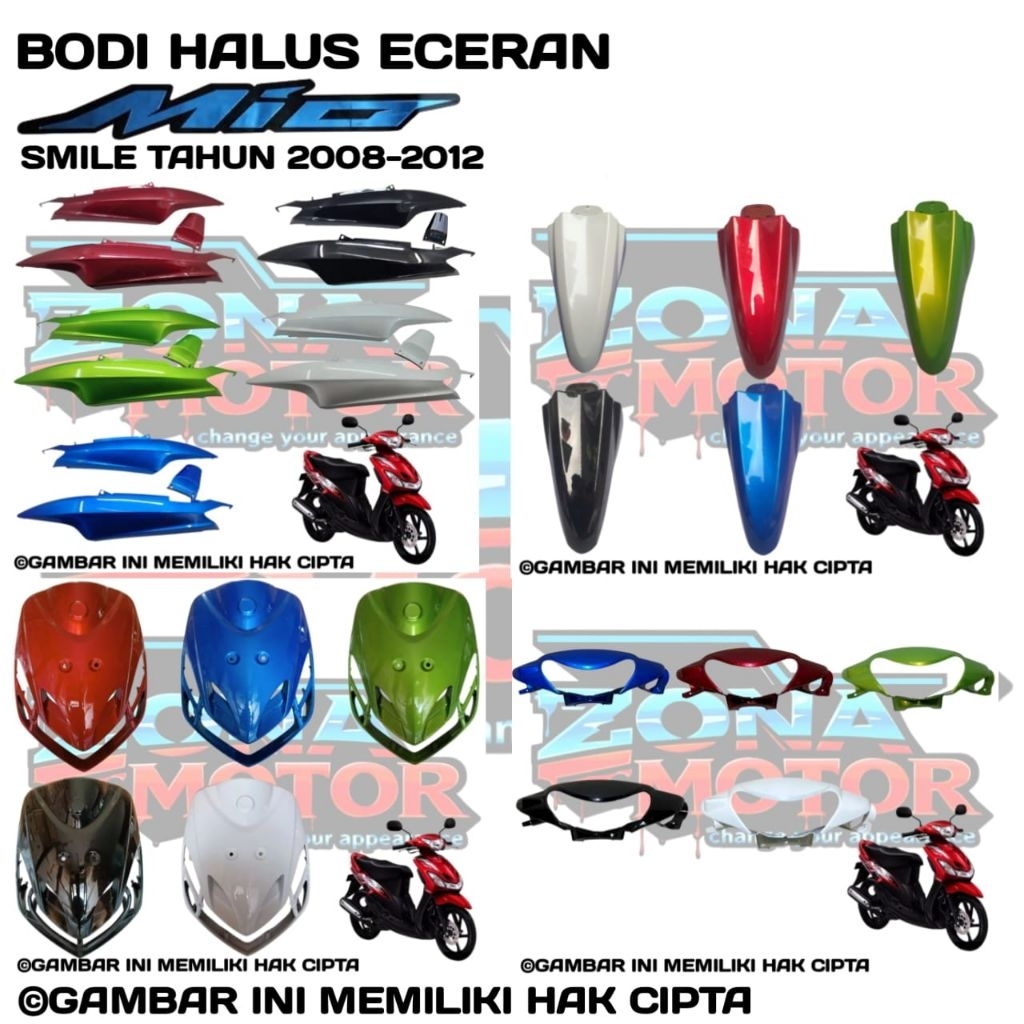 Cover body halus ECERAN Yamaha Mio Smile tahun 2008-2012 warna hitam merah biru hijau bodi motor