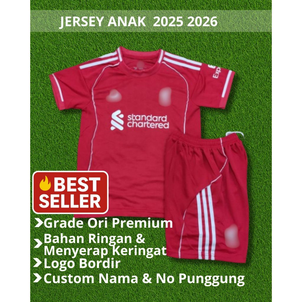 Jersey Kids L I V E R P O O L Home 2025 2026 Grade Ori Baju Sepak Bola Anak Usia 3 4 5 6 7 8 9 10 11
