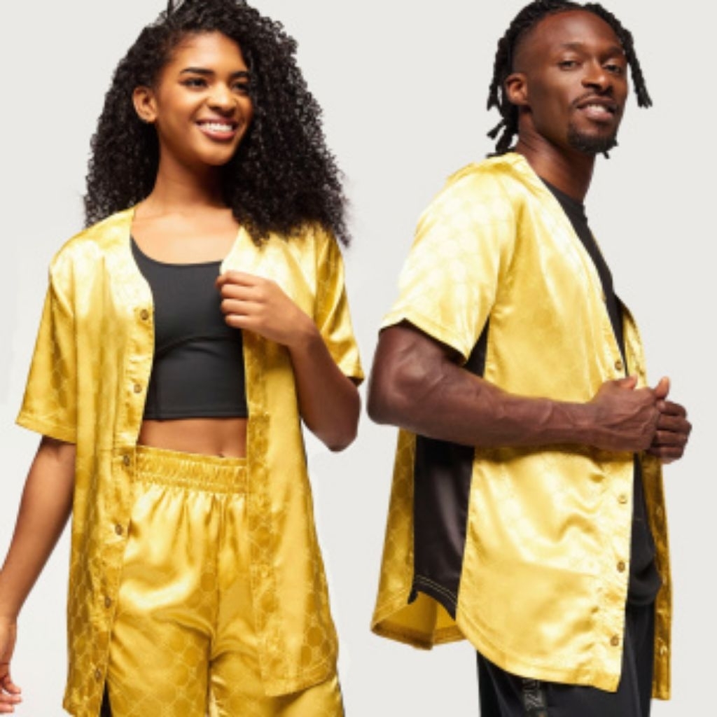 Zumba Runway Baseball Button Up Jersey - Gold