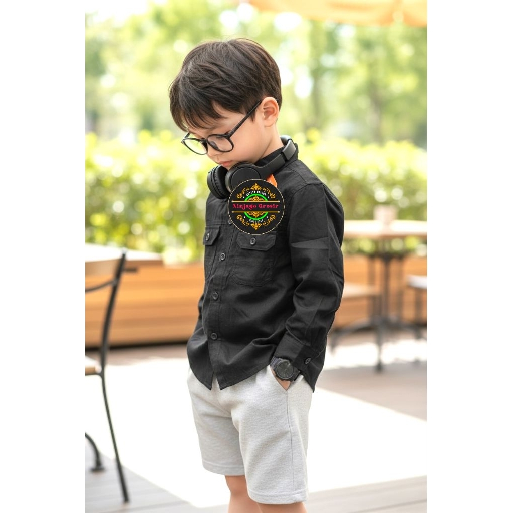 kemeja anak laki-laki terbaru/kemeja Kasual polos HITAM terbaru/kemeja anak masakini/kemeja anak pol