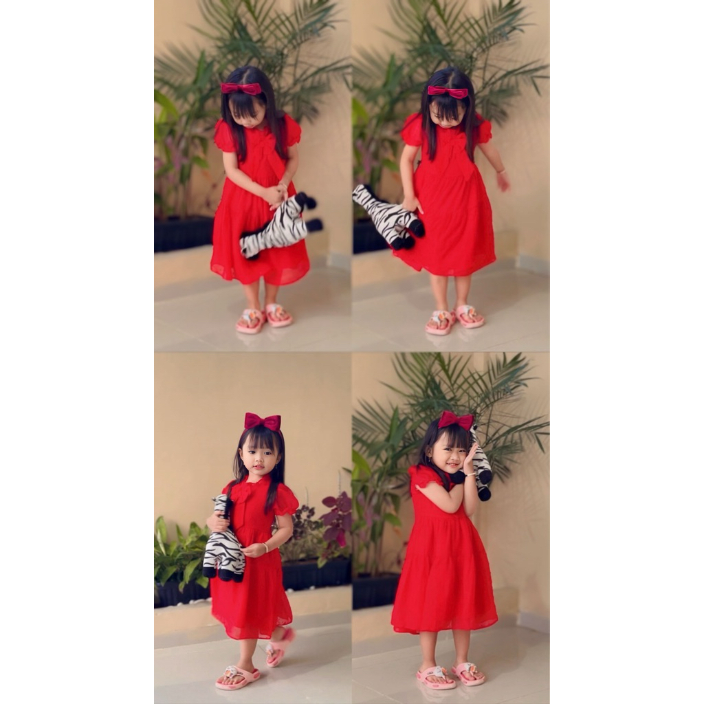 dress anak umpak merah rubiah, 3th