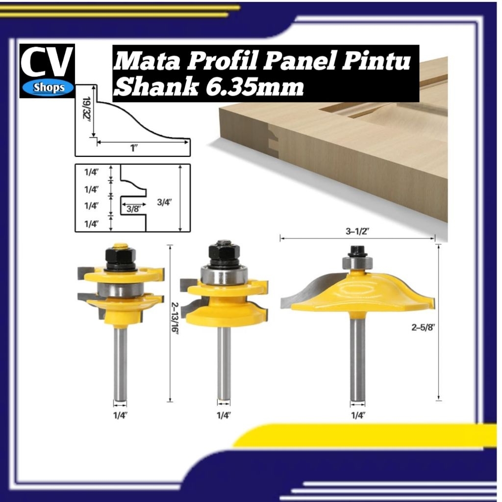 CV Mata Router Profil Panel Pintu Shank 6.35mm Door Cabinet Milling Cutter