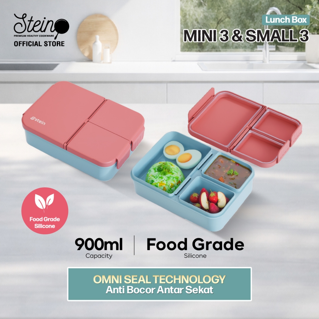 STEIN Lunch Box - Snack Box Mini/Small - Kotak Makan/Kotak Cemilan 3 Sekat 900ml