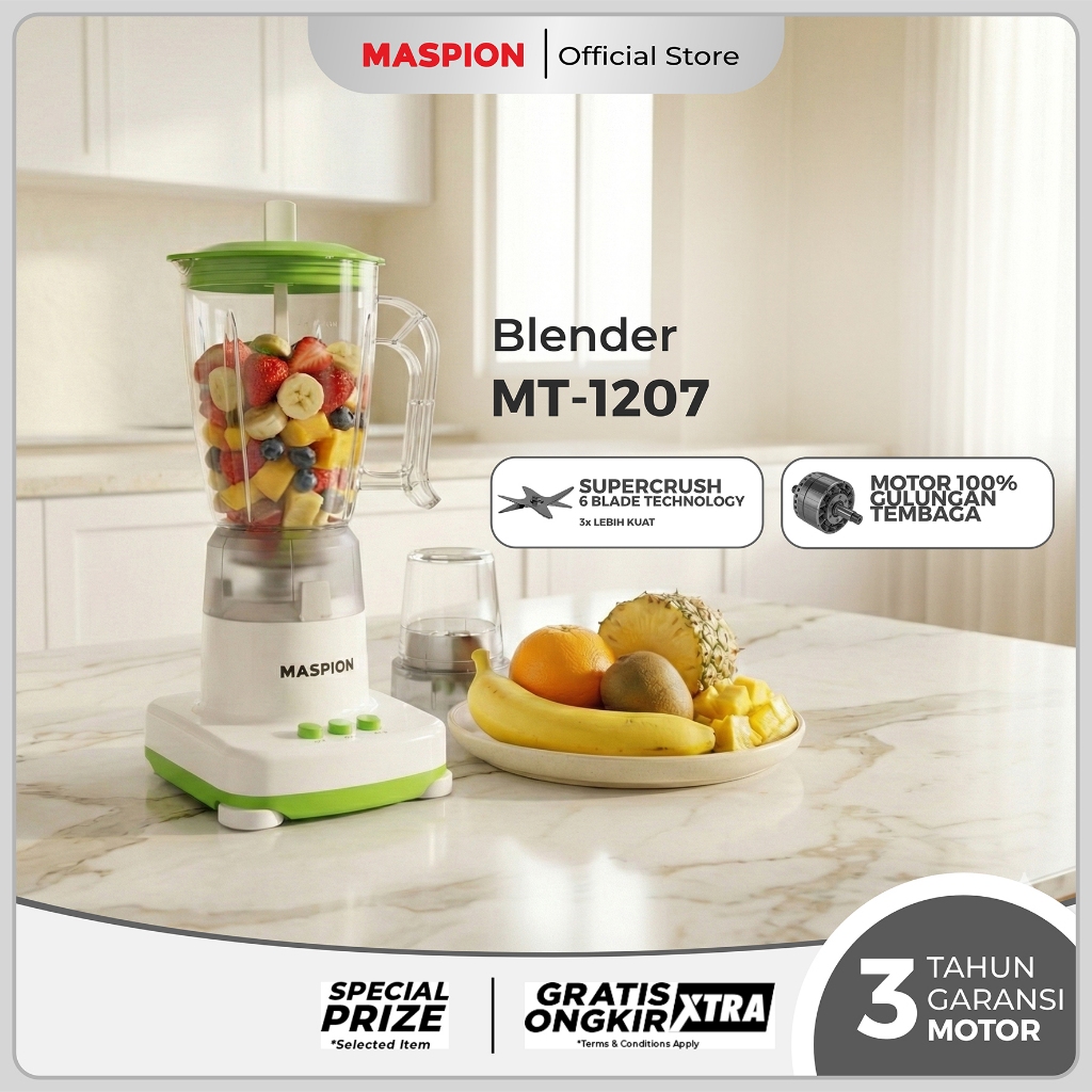 Maspion Pelumat Blender with Wet Miller and Dry Miller 1 Liter MT-1207