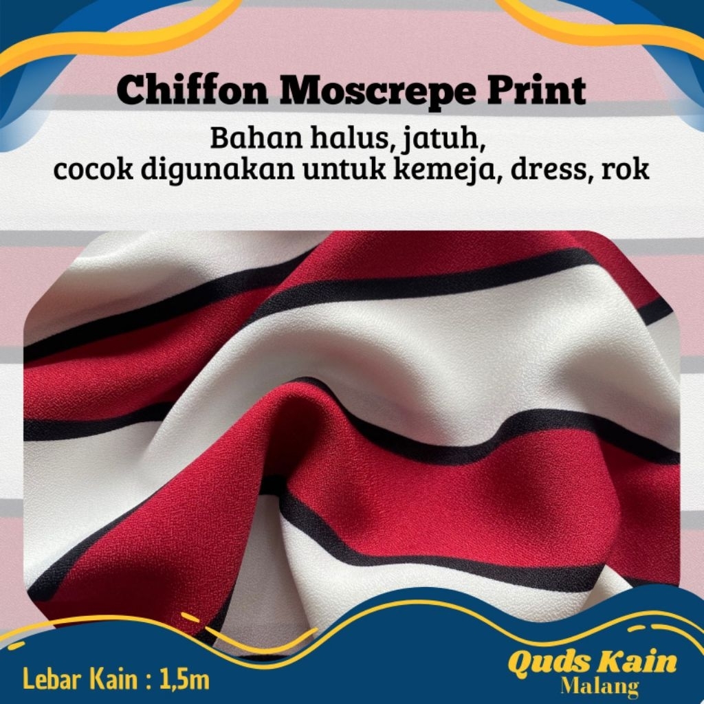 Kain Chiffon Moscrepe Print Stripe | Kain Sifon Motif Garis