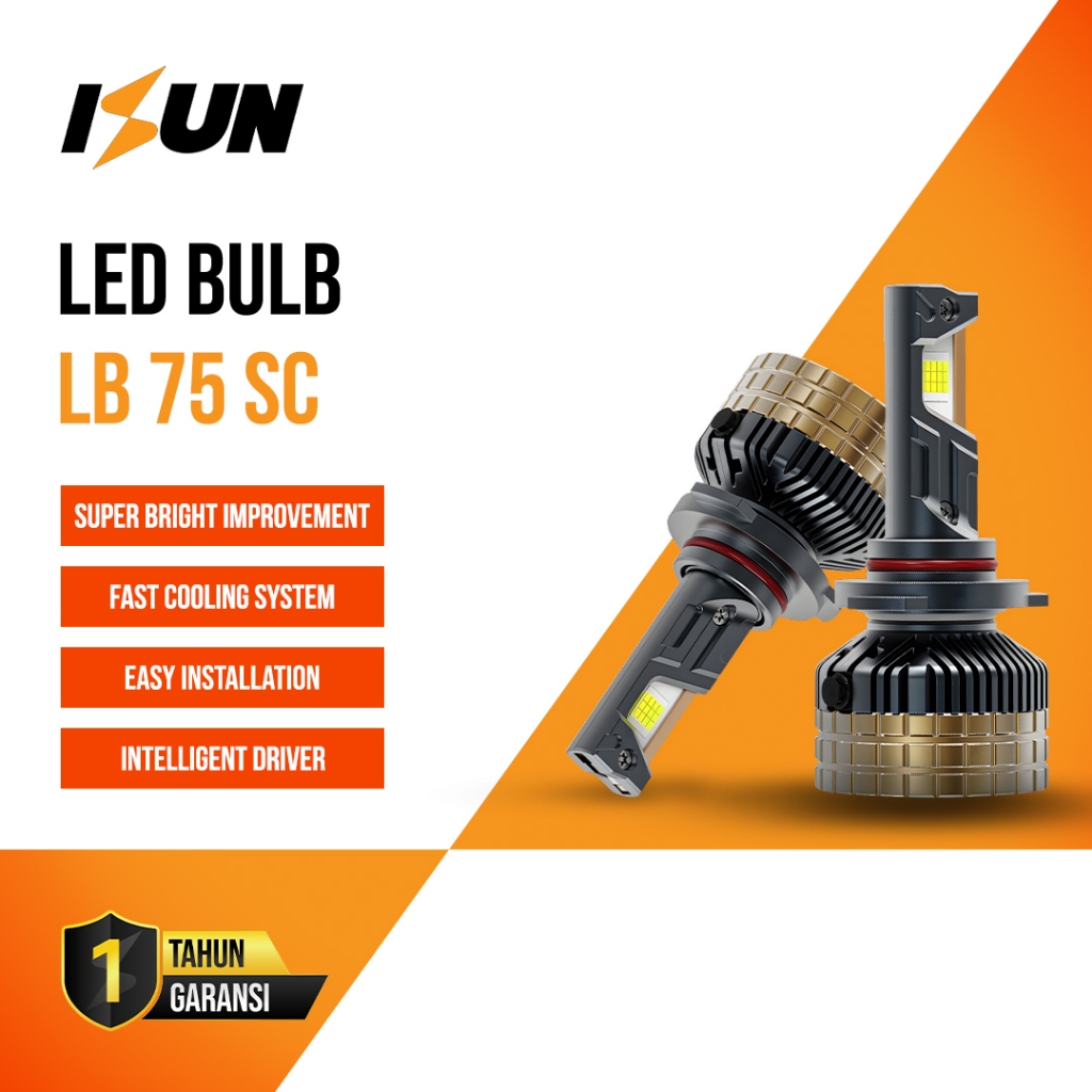 ISUN LED Headlamp Mobil ISUN T75-SC 6000K Putih Plug & Play – Listrik Aman DC 9–36V | Max 150W