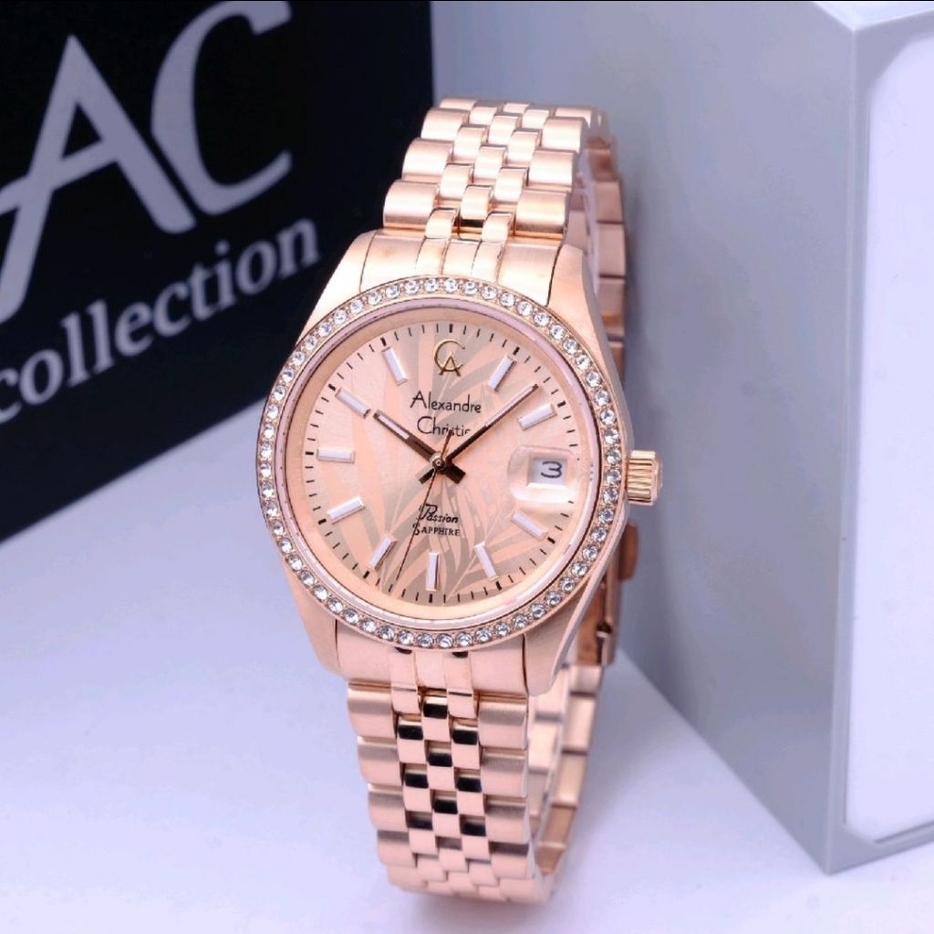 JAM TANGAN WANITA ORIGINAL ALEXANDRE CHRISTIE AC5012LD MOTIP BUNGA STAINLESS STEEL