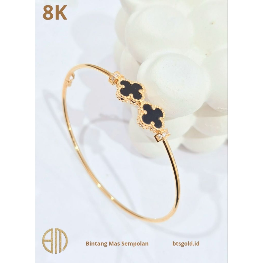 Gelang Bangle Bunga Vancleef Hitam Permata Emas Asli