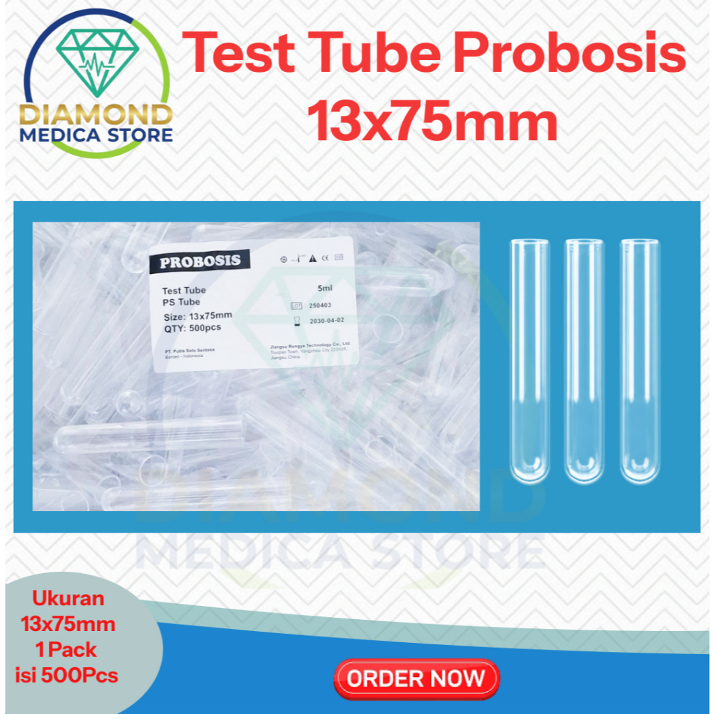TABUNG REAKSI PLASTIK / TEST TUBE / PS TUBE 5 ml ISI 500 pcs 13 x 75mm | PROBOSIS