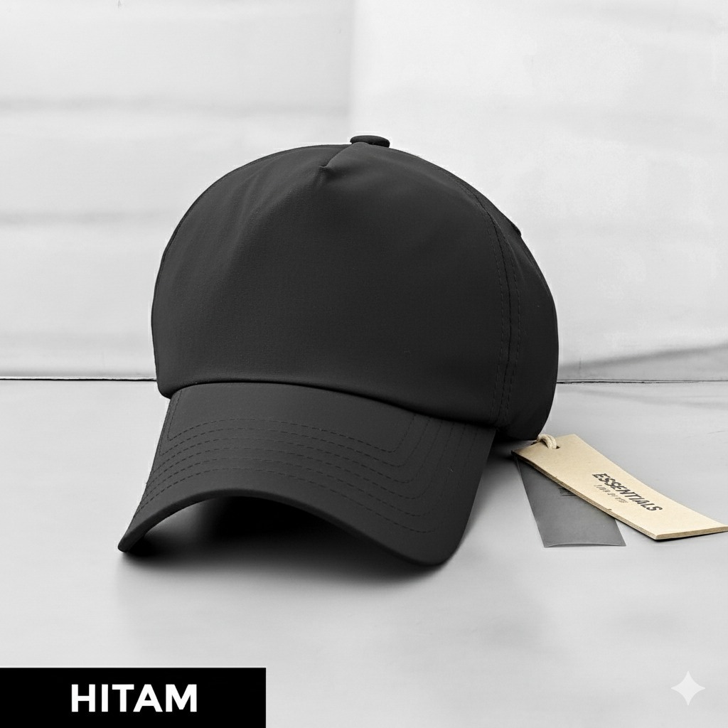 ESS Topi Baseball FOG Fear of God Hitam Cotton Unisex Import Logo Karet Rubber  (477)