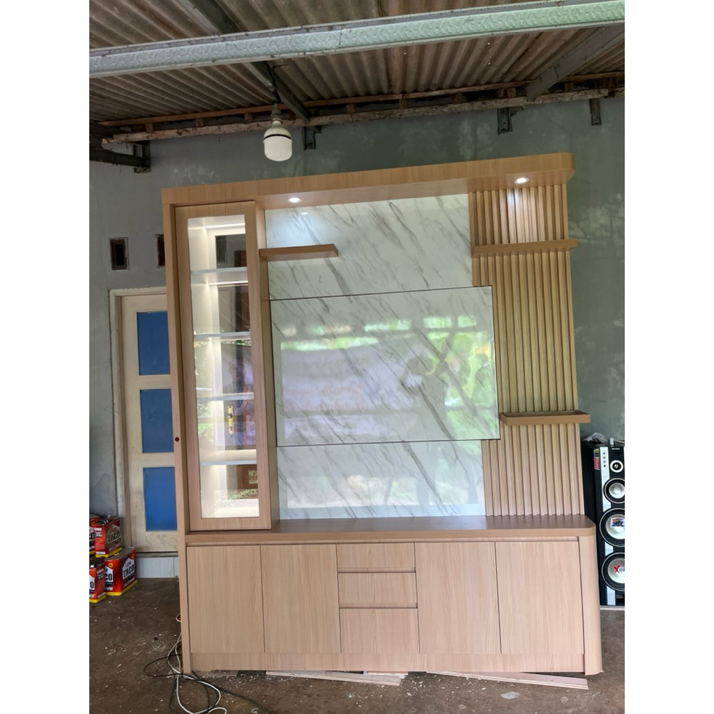 Backdrop Tv HPL motif Serat Marmer