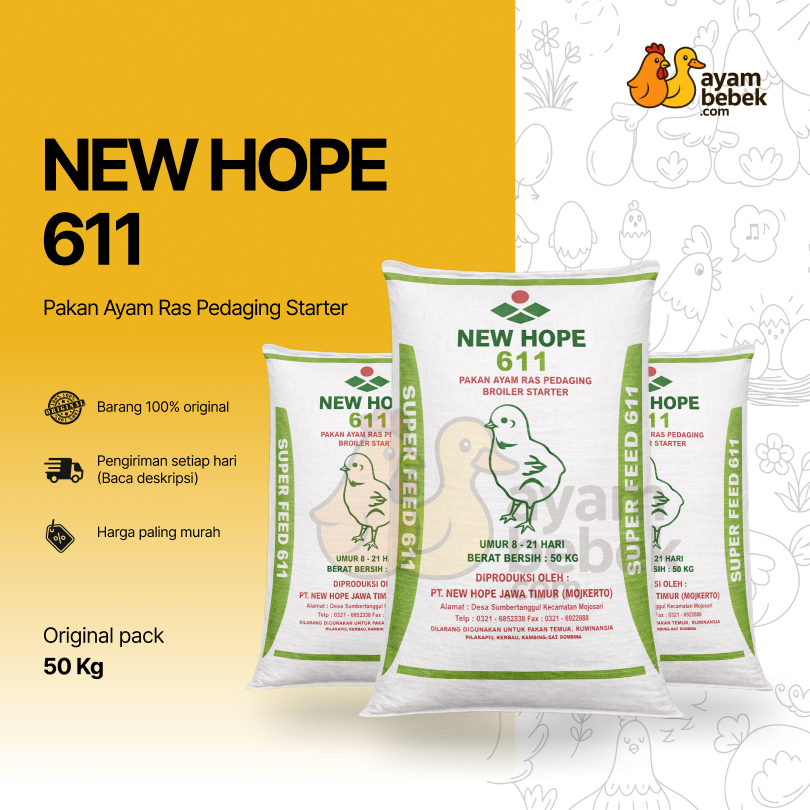 NEW HOPE 611 - Pakan Ayam Broiler Starter | Pakan Ayam Ras Pedaging Umur 8–21 Hari | GROSIR KILOAN |