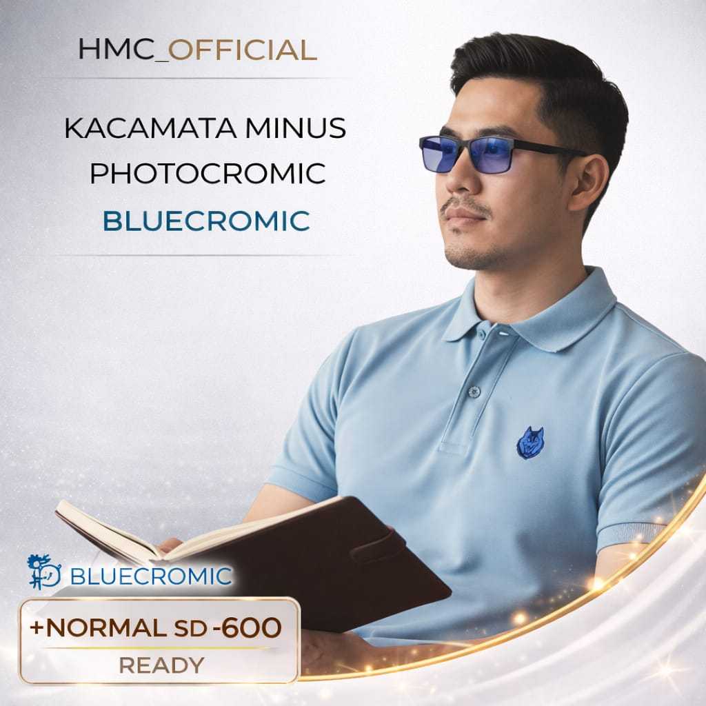 Kacamata Minus Potocromic Pria Keren Half Frame Gantung Kaca Mata Anti Radiasi Blueray