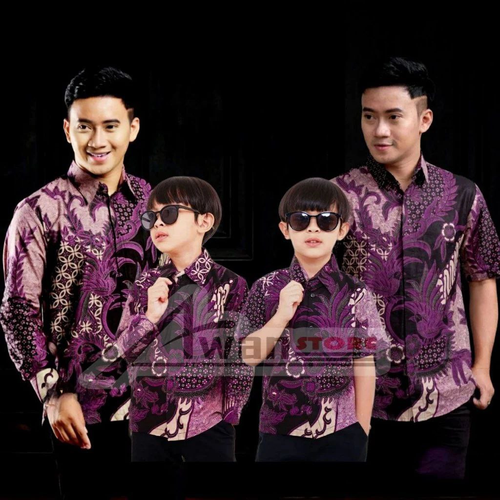 TERBARU Kemeja batik ayah dan Kemeja Batik anak cowok BATIK Warna Ungu Lilac