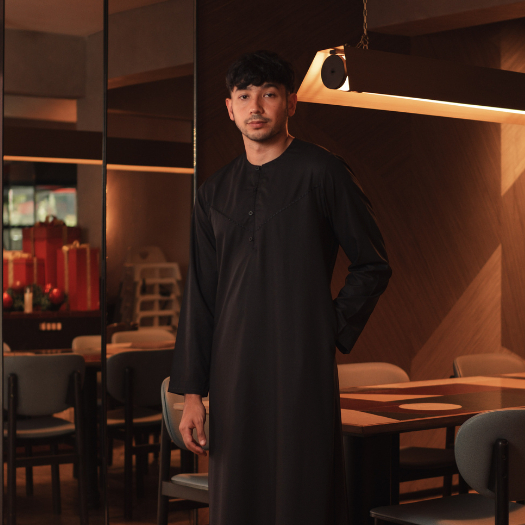 BASTOH Koko Jubah Safwa Bordir Pria Dewasa Slim Fit Lengan Panjang Warna Hitam