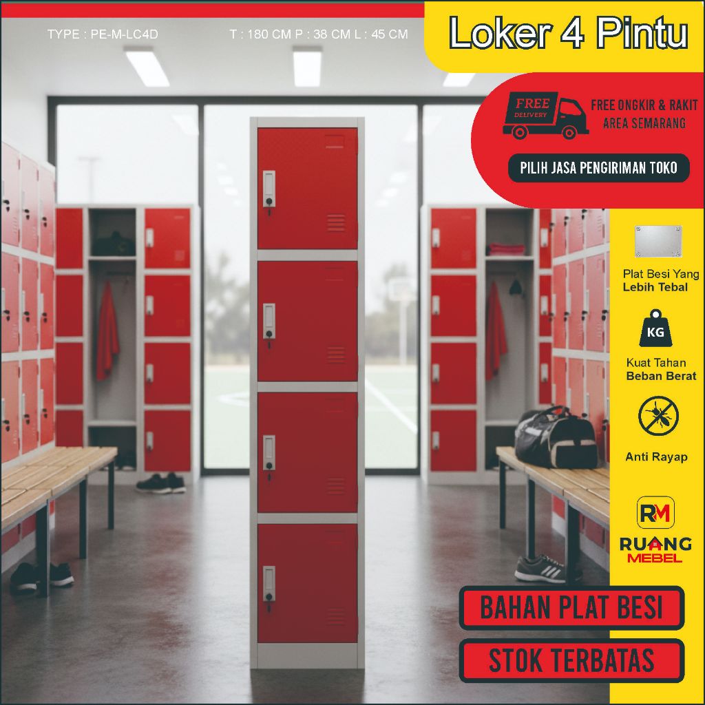 Loker Besi 4 Pintu - Loker Kantor, Penyimpanan Karyawan, Barang Pribadi