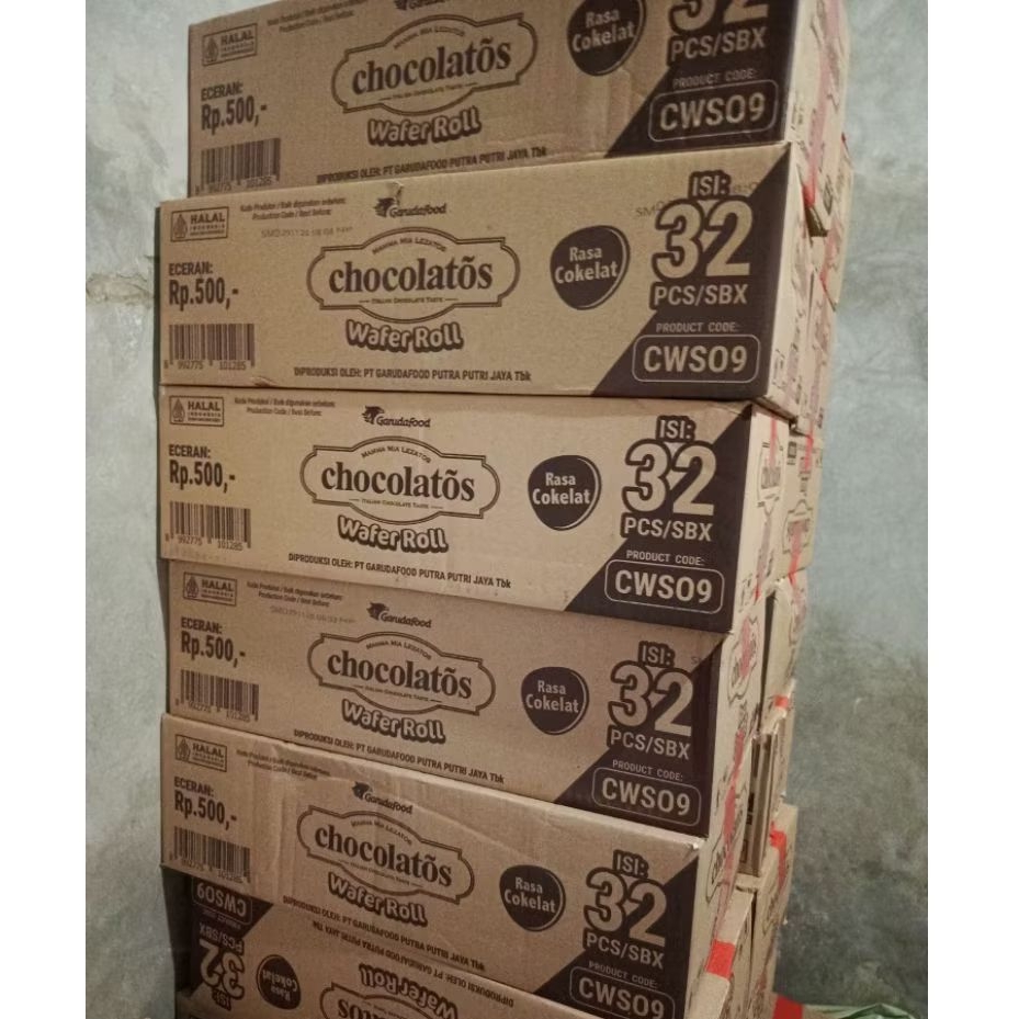 Chocolatos Wafer Roll Cokelat 1 Dus (Isi 32 Pcs) – Original