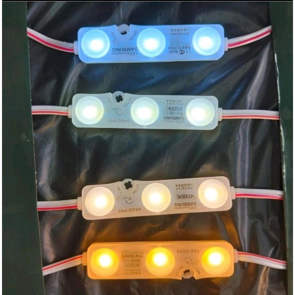 lampu led modul saso samsung 3 mata korea 1.5W DC 12V harga per 20 pcs tersedia cool white 10.000K w