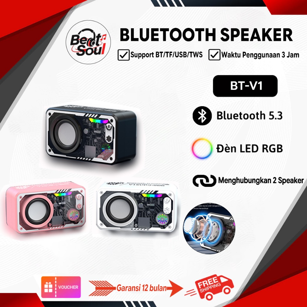 BeatSoul Speaker Bluetooth LED RGB TFcard Speaker Super Bass Keren , Dual Mini Portable
