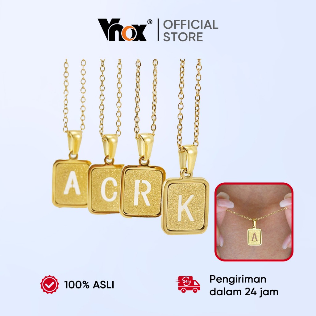 Vnox Kalung Leher Wanita Liontin Kotak Huruf Inggris – Lapisan Emas 18K Finish Dof, Gaya Eropa & Ant