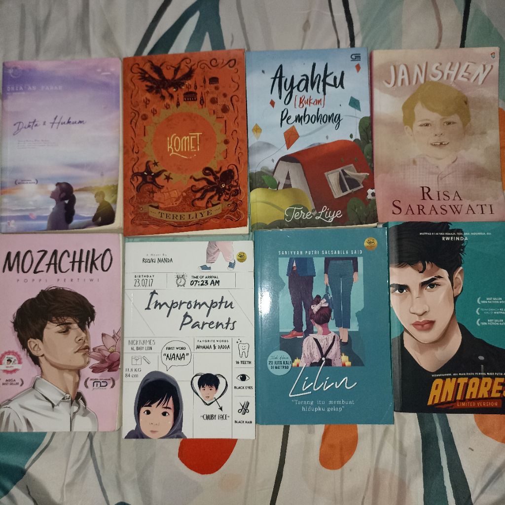 Preloved Buku novel tere Iiye, Dikta & hukum, Antares, lilin, kala kali, mozachiko, dll