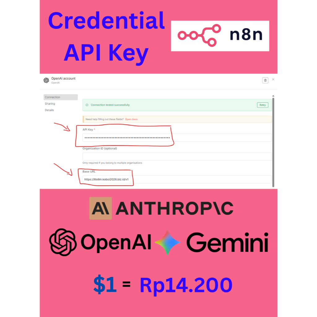 n8n API key OpenAI, Gemini, Anthropic per 1 dolar PRIVATE