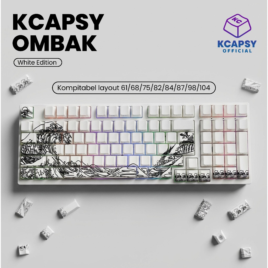 KCAPSY Ukiyo-E Gaya Jepang Keycaps RGB bersinar PBT Double Shot Cherry Keycaps untuk keyboard mekani