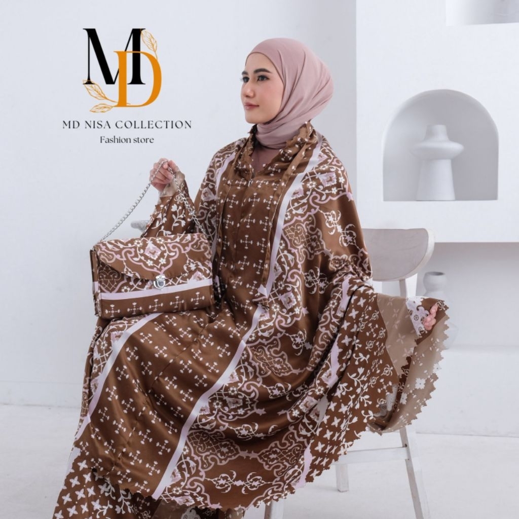 Mukena DIOR SILK Motif Premium Tepi Laser Cut Resleting Leher Free Tas Elegant