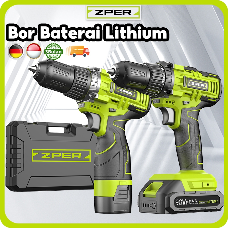 ZPER 12V 3 Speed Bor Listrik Mesin Bor Baterai Tangan Cordless Drill Battery impact drill Cordless