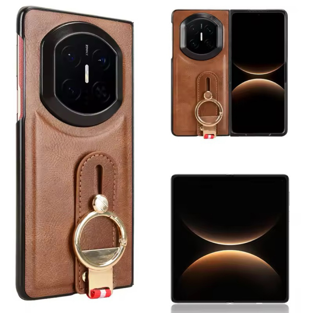 case casing For Huawei Mate X7 Business Luxury Leather Cover Wristband Hand Strap Kickstand Metal Ri