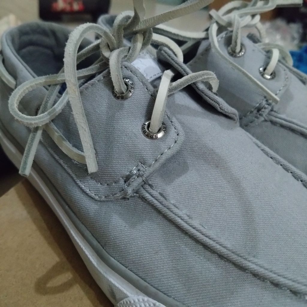 Sperry Boat Bahama II SC Twill/Canvas Shoes Sneakers Original Abu/Grey-Putih/White Size 39/40 atau 7