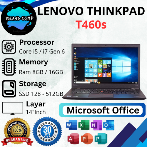 Lenovo ThinkPad T460s Core i5 Gen 6200u RAM 8GB - 20GB SSD 128GB / 256GB / 512GB, Layar 14"inch FHD