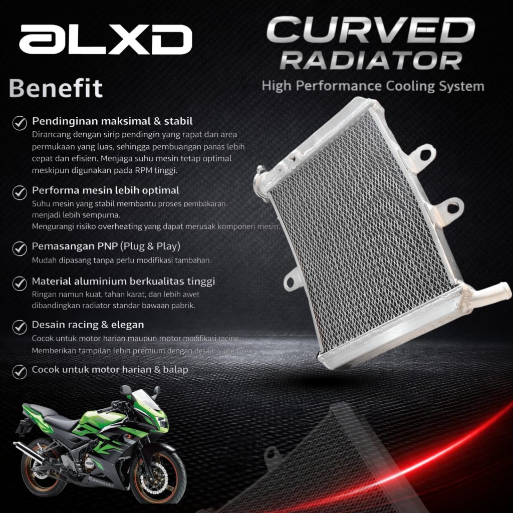 Radiator Ninja R Ninja RR Full Aluminium ALXD Curved Radiator Pendingin Mesin ALXD Ninja RR R