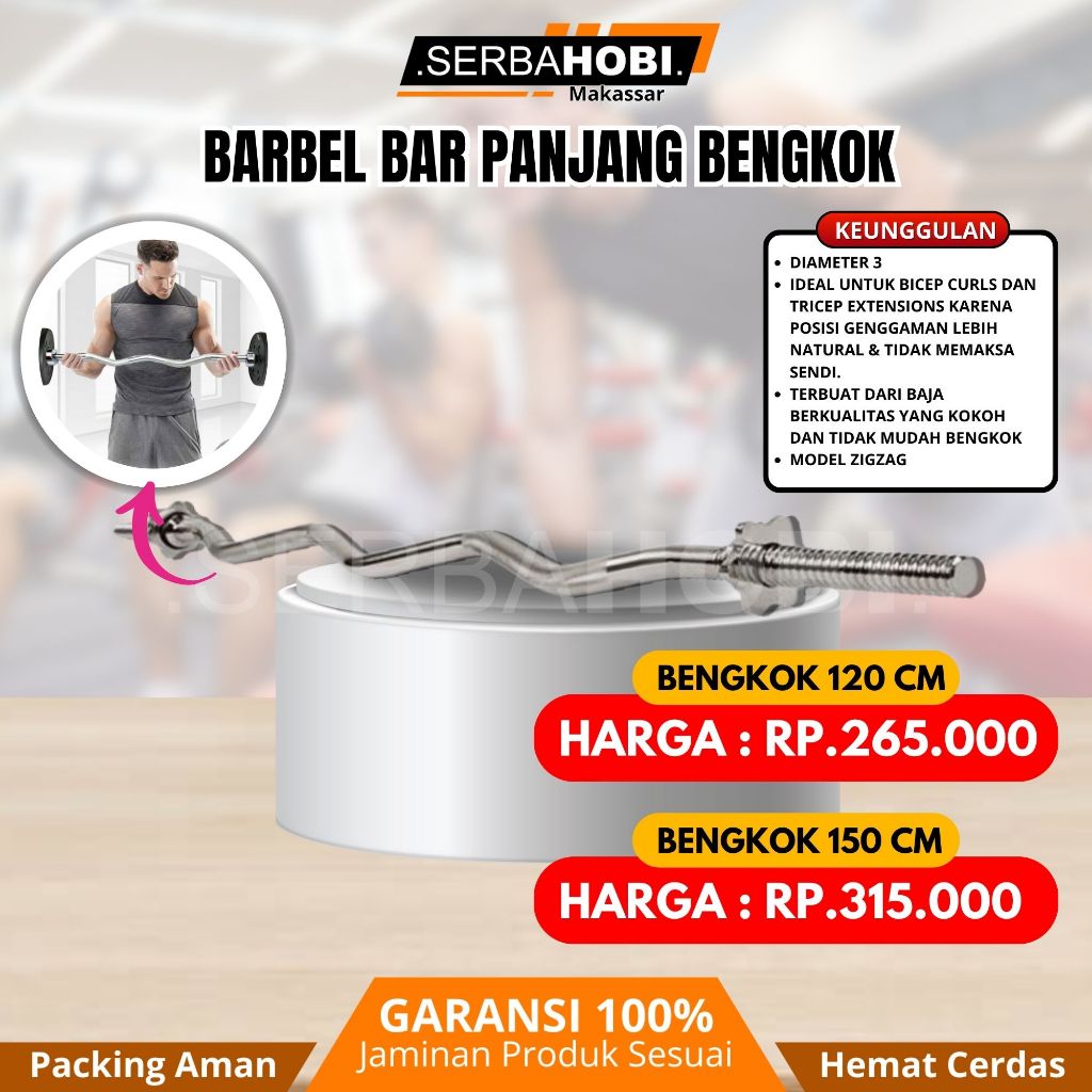 Barbel Bar Bengkok Untuk sambungan Barbel / Barber Bar / Ez Bar Besi 120cm & 150cm Termurah