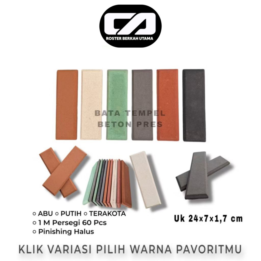 ROSTER BERKAH UTAMA - Bata Tempel Beton 24 x 7 x 1,7 Cm, Warna | Abu | Putih | Merah, Bata Expose Be