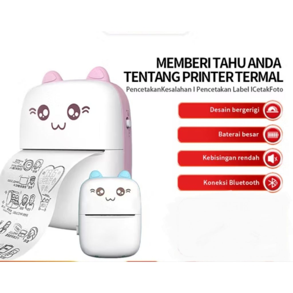 Mini Thermal Printer - Cetak Tanpa Tinta, Portabel, Bluetooth