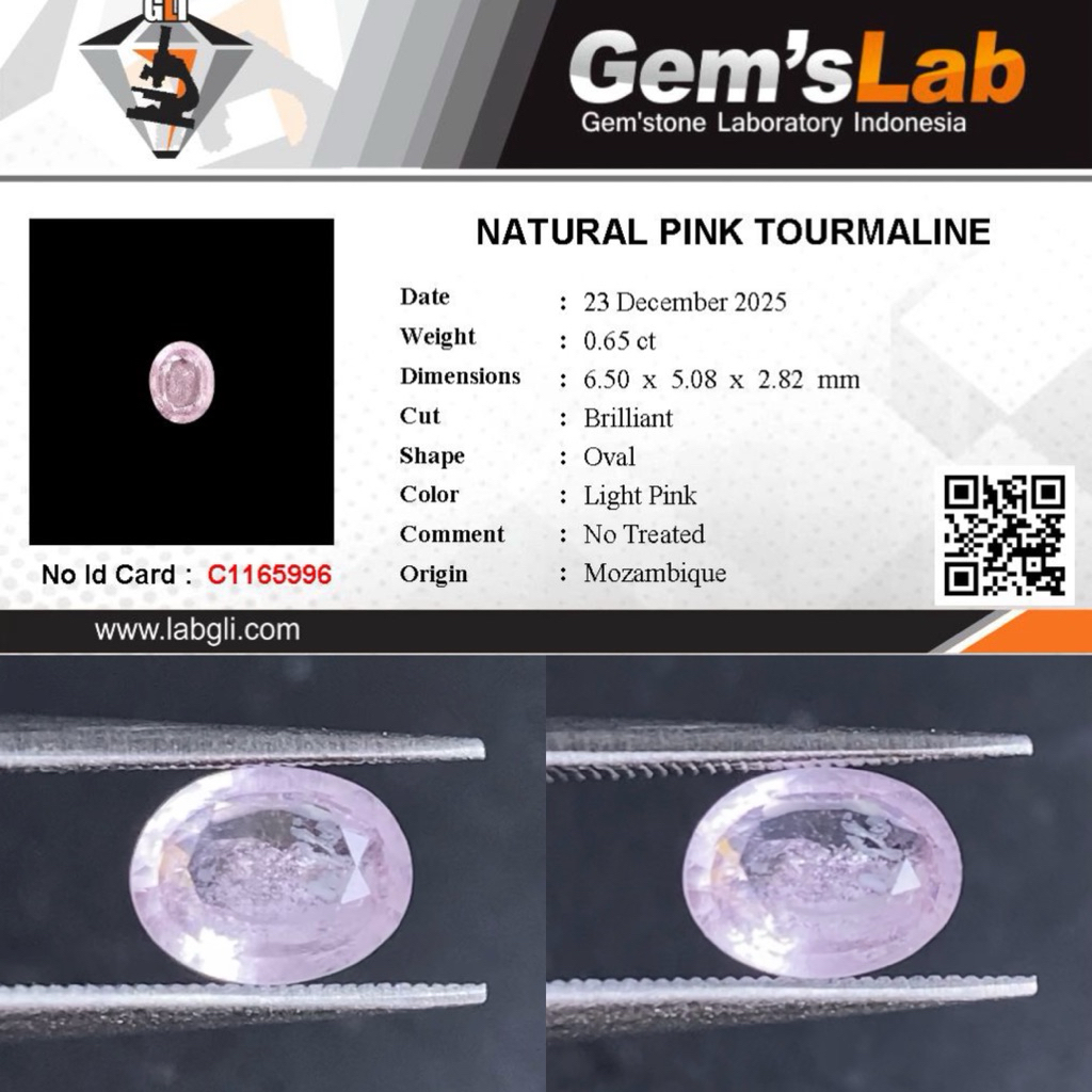 0,65 cts Natural Pink Tourmaline origin Mozambique No Treatment Memo GLI
