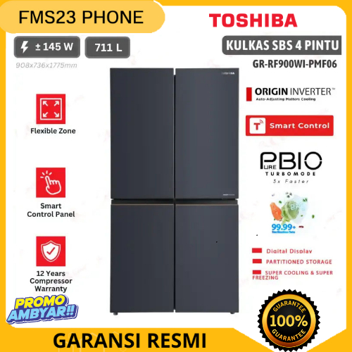KULKAS Toshiba Kulkas Multi Door 4 Pintu 711L Inverter Hemat Listrik Freezer Besar GR-RF900WI-PMF-06