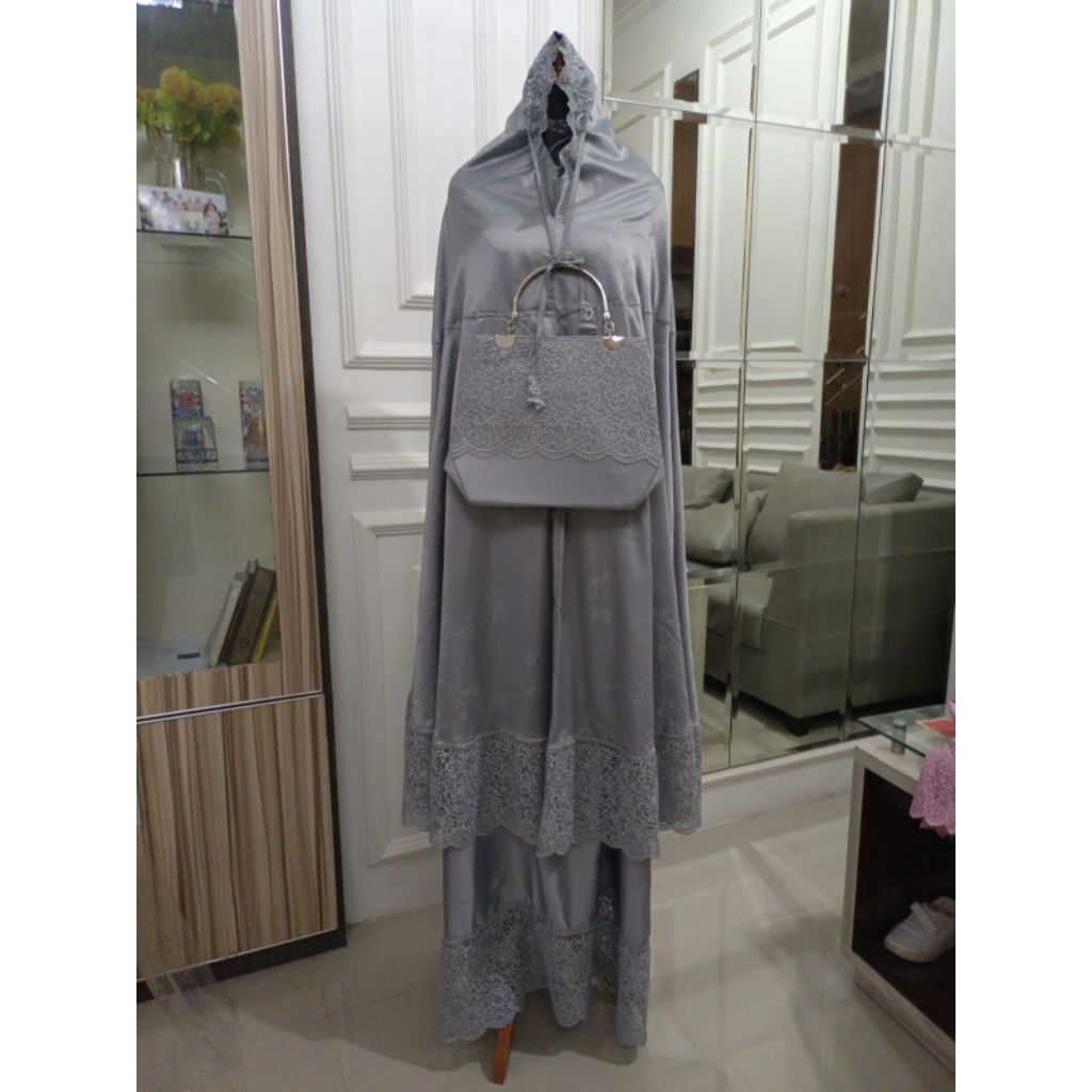 mukenah sutra dove original/mukenah sutra ori tas cantik/model khadijah