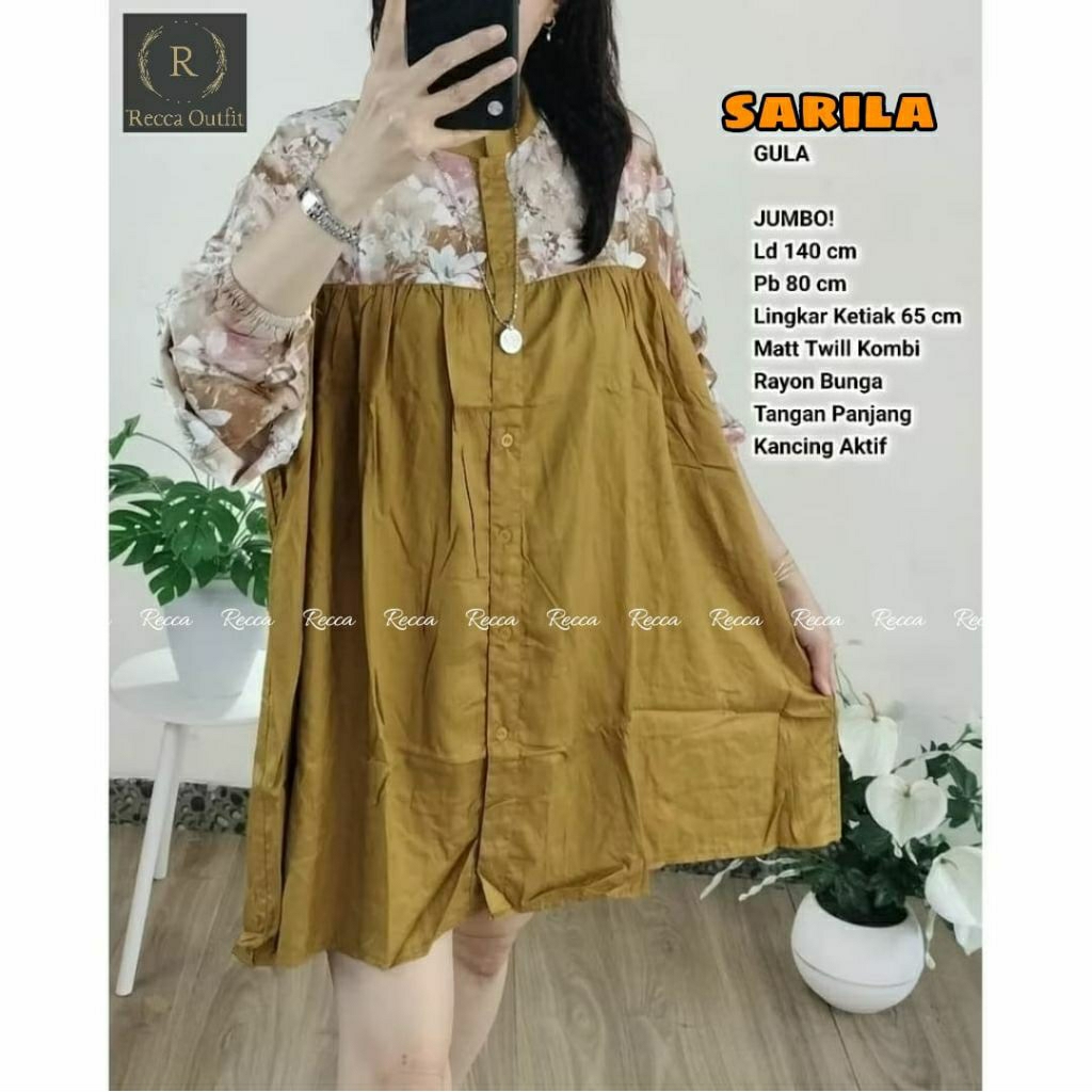 SARILA TUNIK ELEGAN MOTIF BUNGA/TUNIK MIDI JUMBO MAT RAYON TWILL LD 140 CM FIT XXXL