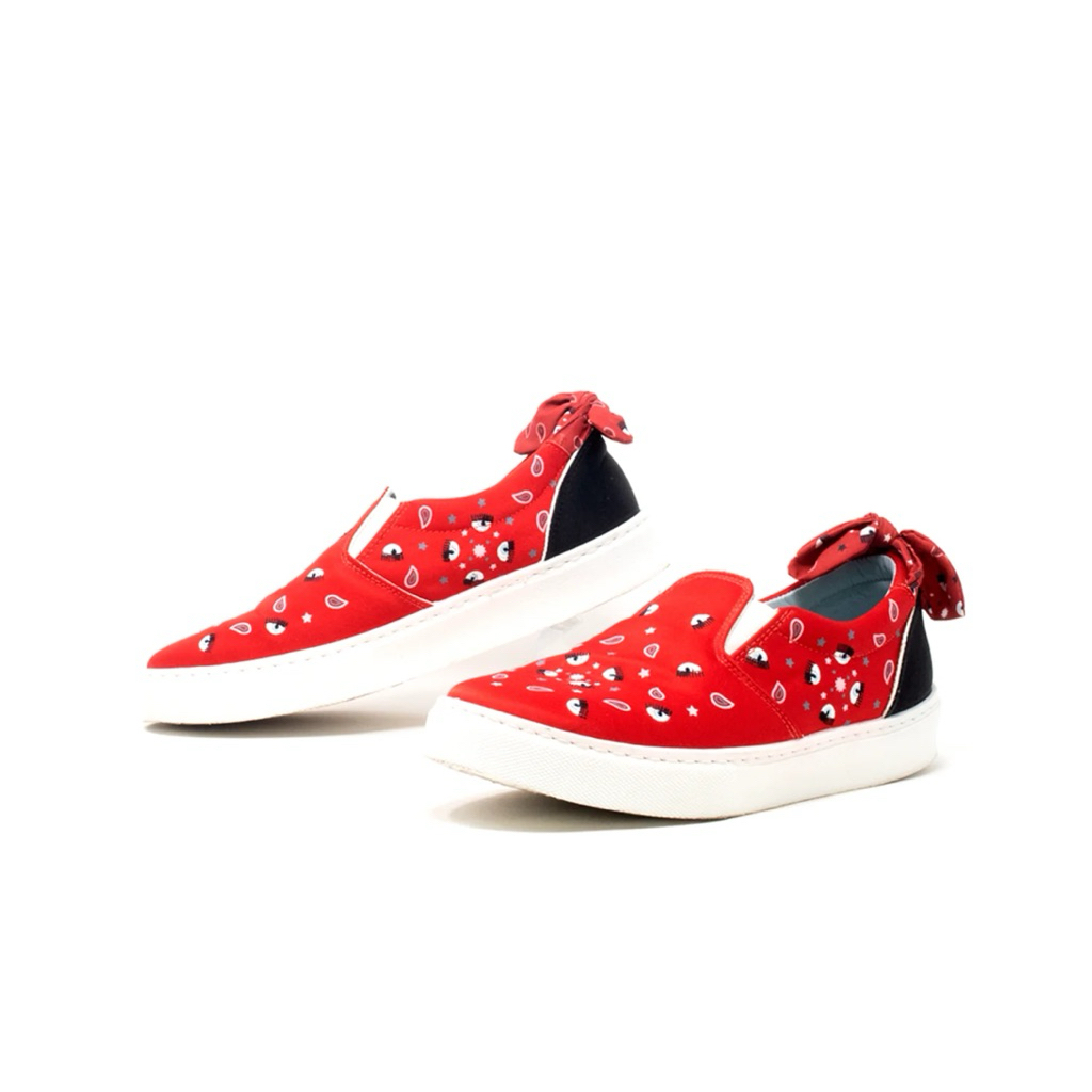 Preloved Chiara Ferragni Bandana Slip On Sneaker Red Bow Shoes Sepatu Ukuran 36 /37 Kecil CNY Chines