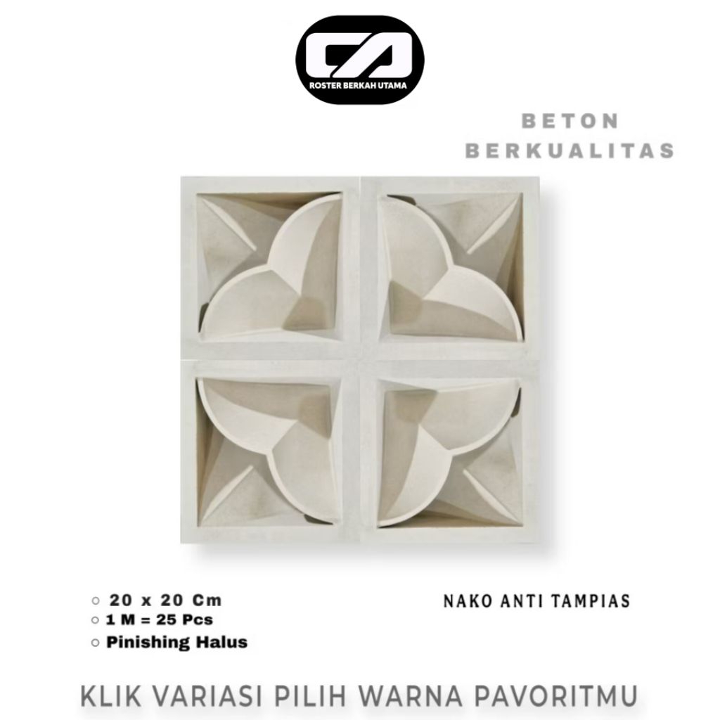 ROSTER BERKAH UTAMA - Roster Beton Minimalis - Model Bunga Anti Tampias, 20 x 20 cm | Loster Putih |