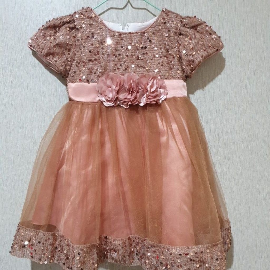 PRELOVED GAUN DRESS PESTA ANAK ROSEGOLD 2-3 TAHUN UK.90 MERK BRANDED BABY