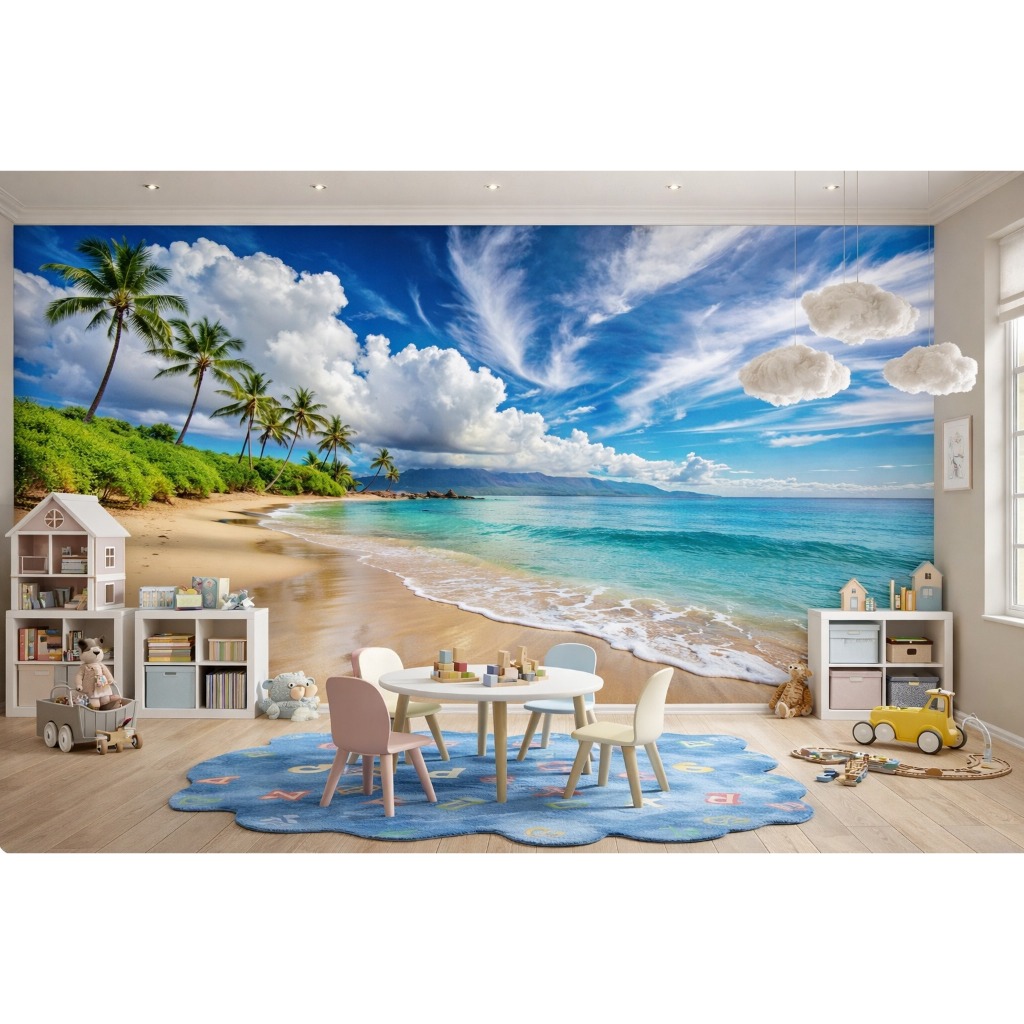 Wallpaper Custom Dinding 3d Pantai Walpaper Laut Wallsticker Pemandangan Alam Stiker Beach