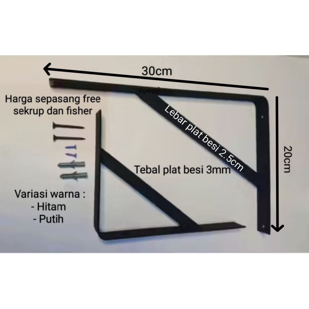 Siku rak dinding penyangga ambalan 30cm x 20cm Sepasang (2pcs)
